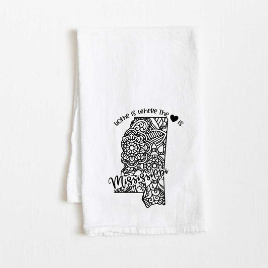 Mississippi - Home Is Where the Heart Is Flour Sack Kitchen Towel - 36” x 32”