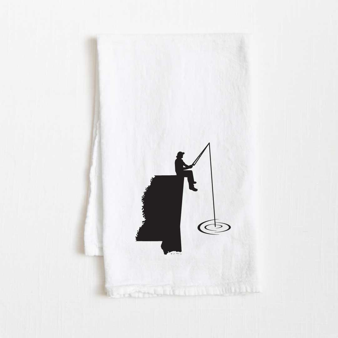 Mississippi Fishing State Flour Sack Kitchen Towel - 36” x 32”