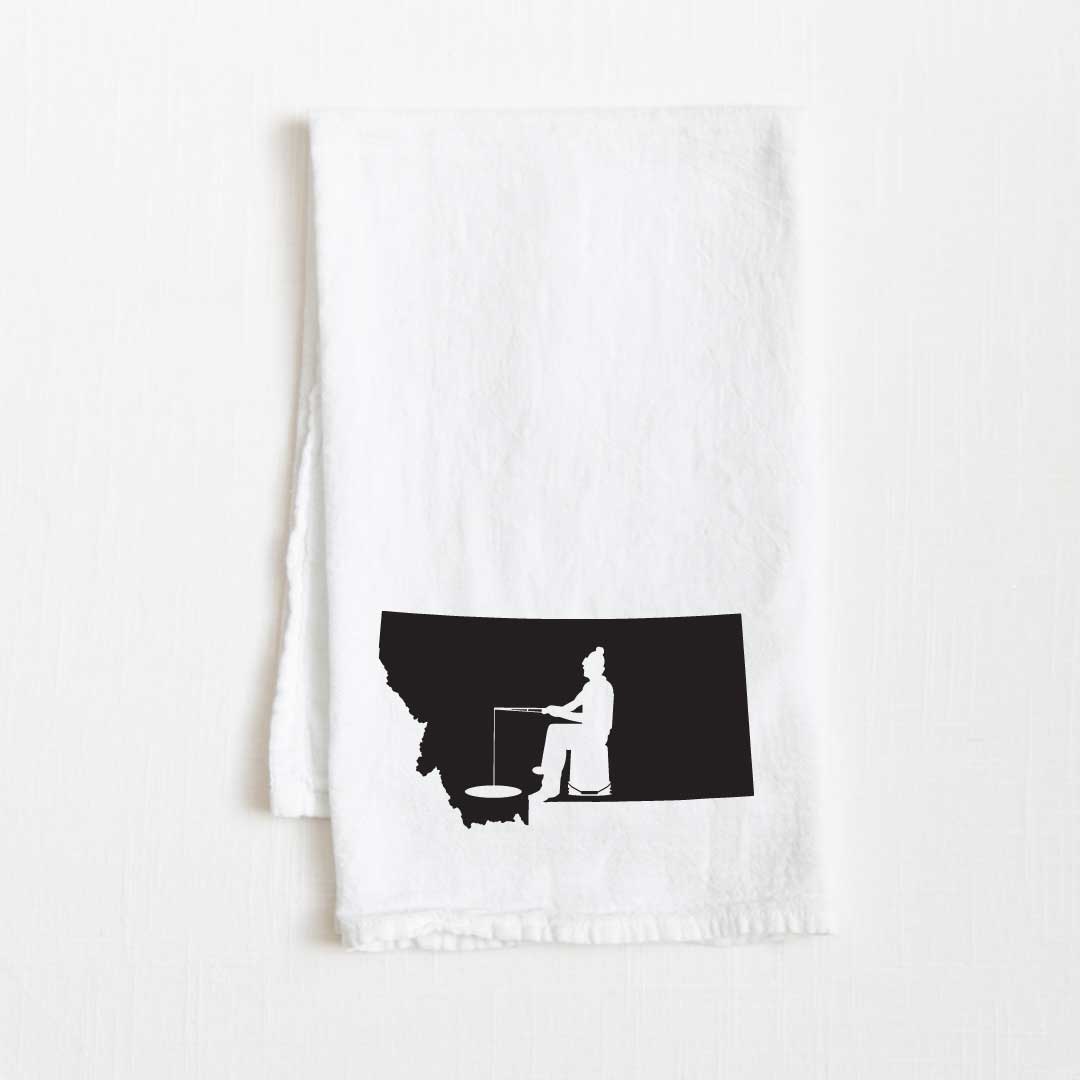 Montana Ice Fishing State Flour Sack Kitchen Towel - 36” x 32”