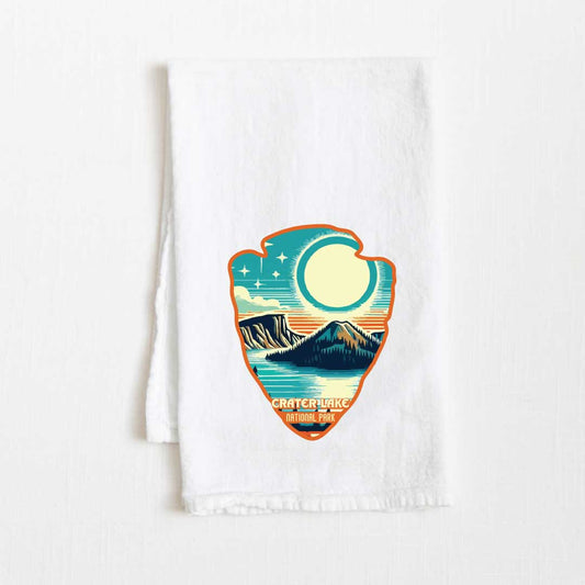 Crater Lake National Park Vintage Illustrated Flour Sack Kitchen Towel - 36” x 32”
