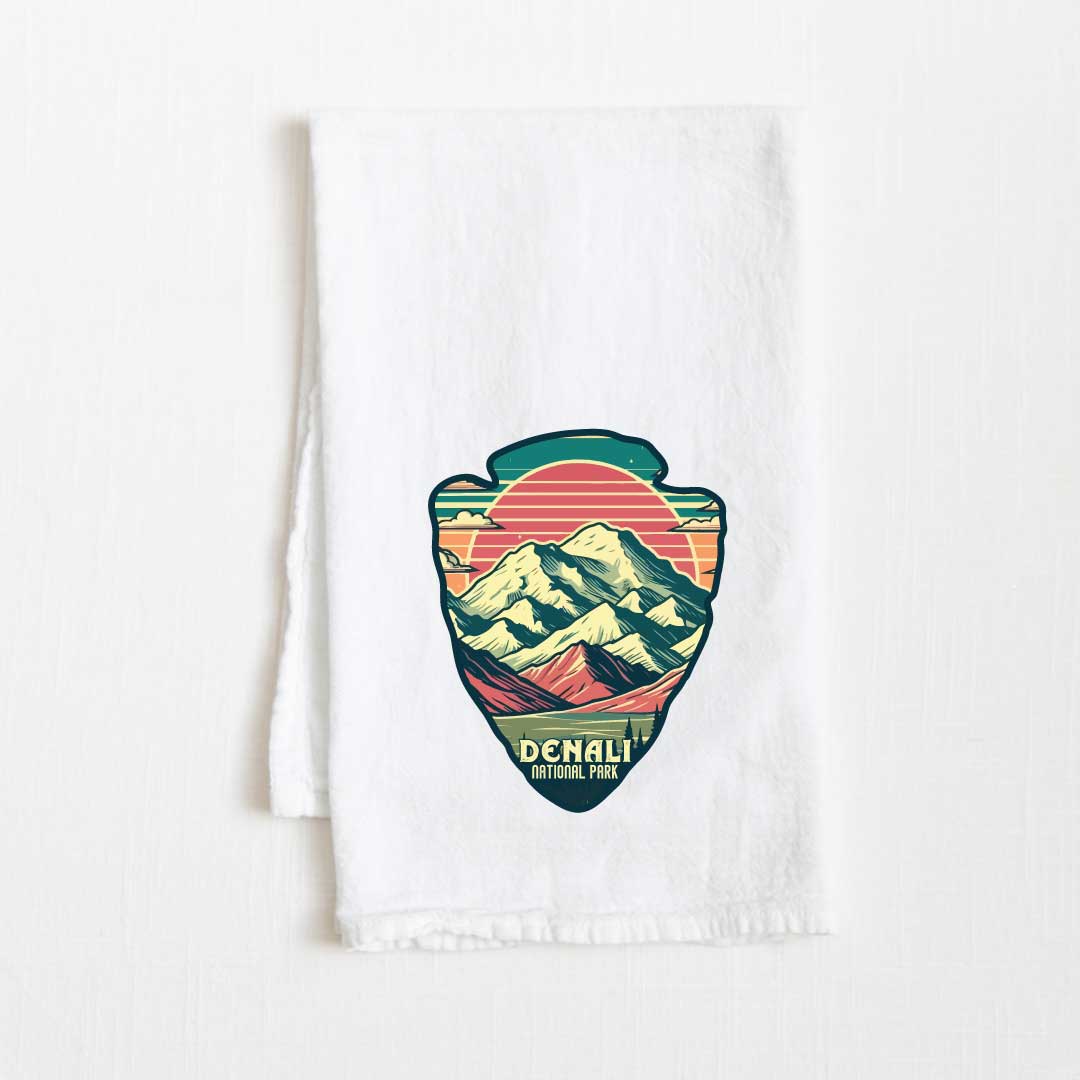 Denali National Park Vintage Illustrated Flour Sack Kitchen Towel - 36” x 32”
