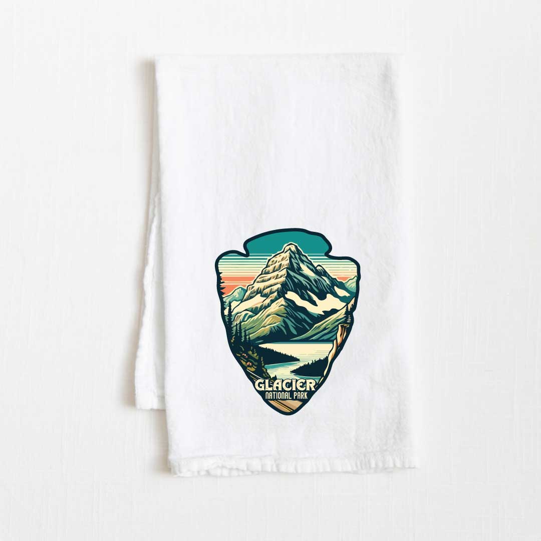 Glacier National Park Vintage Illustrated Flour Sack Kitchen Towel - 36” x 32”