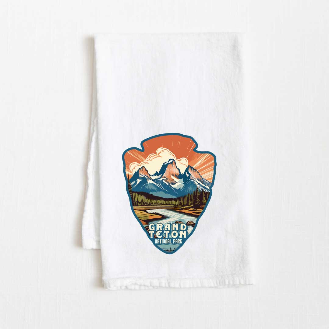 Grand Teton National Park Vintage Illustrated Flour Sack Kitchen Towel - 36” x 32”