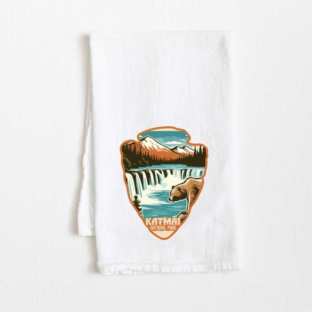 Katmai National Park Vintage Illustrated Flour Sack Kitchen Towel - 36” x 32”