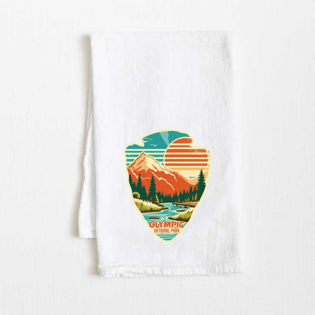 Olympic National Park Vintage Illustrated Flour Sack Kitchen Towel - 36” x 32”