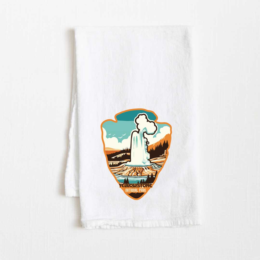 Yellowstone National Park Vintage Illustrated Flour Sack Kitchen Towel - 36” x 32”