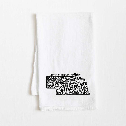 Nebraska - Home Is Where the Heart Is Flour Sack Kitchen Towel - 36” x 32”