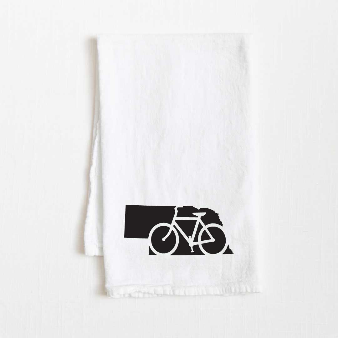 Nebraska Bike State Flour Sack Kitchen Towel - 36” x 32”