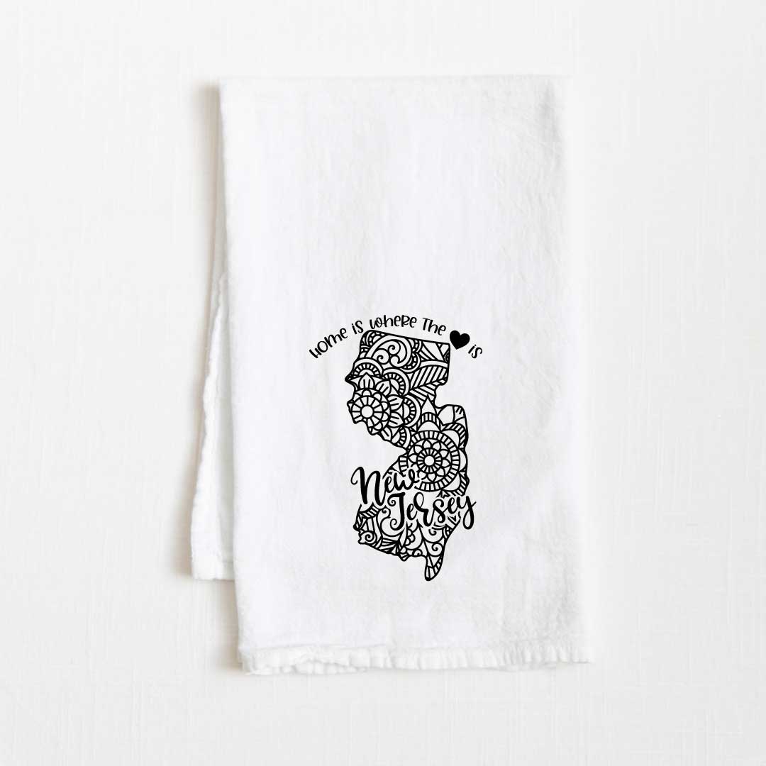 New Jersey - Home Is Where the Heart Is Flour Sack Kitchen Towel - 36” x 32”