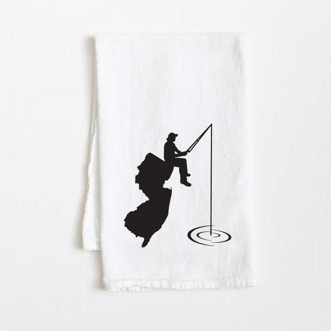 New Jersey Fishing State Flour Sack Kitchen Towel - 36” x 32”