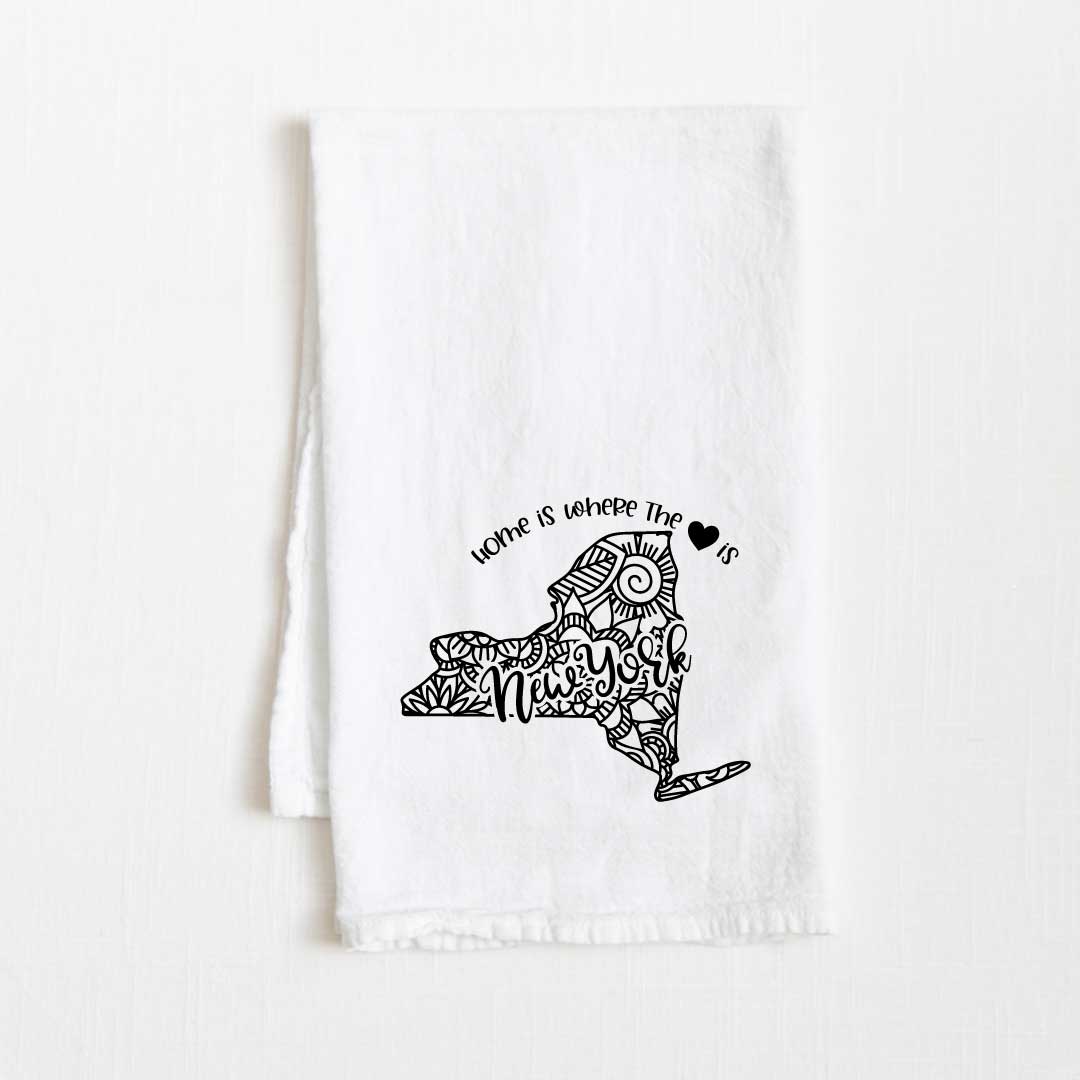 New York - Home Is Where the Heart Is Flour Sack Kitchen Towel - 36” x 32”