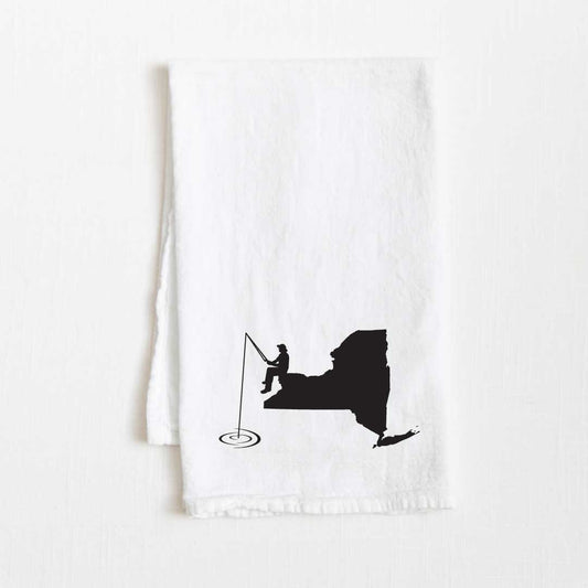 New York Fishing State Flour Sack Kitchen Towel - 36” x 32”