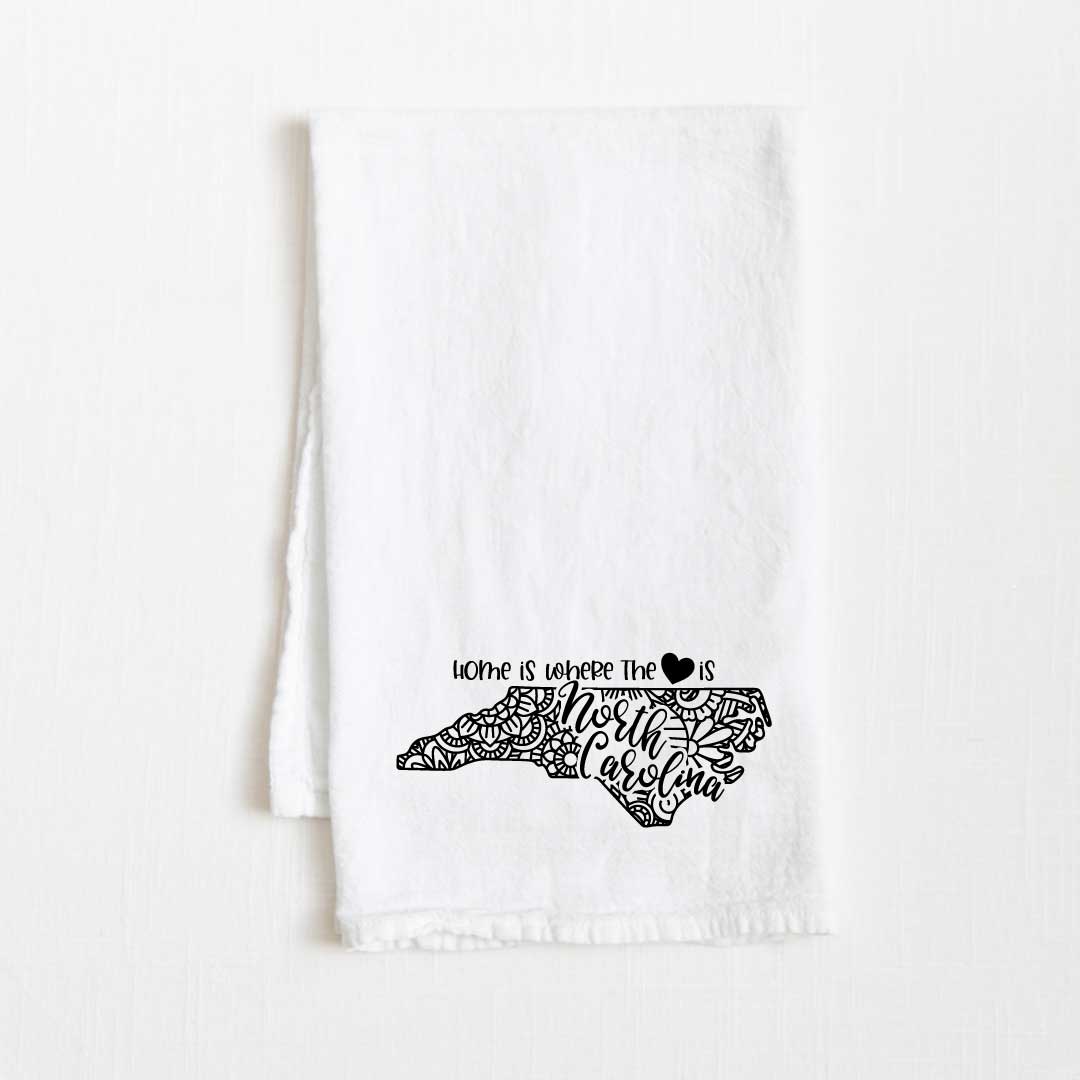 North Carolina - Home Is Where the Heart Is Flour Sack Kitchen Towel - 36” x 32”