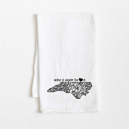 North Carolina - Home Is Where the Heart Is Flour Sack Kitchen Towel - 36” x 32”