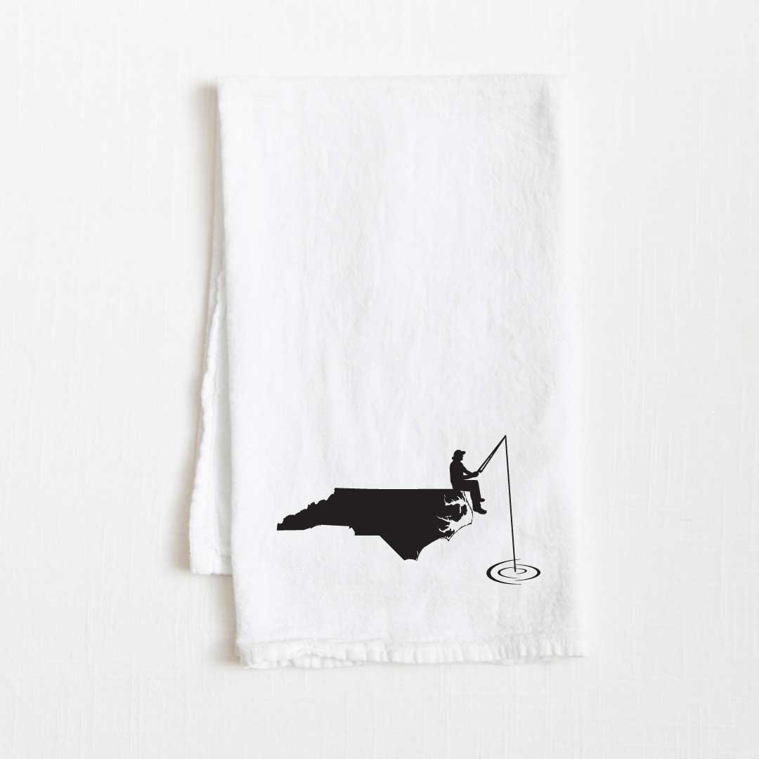 North Carolina Fishing State Flour Sack Kitchen Towel - 36” x 32”