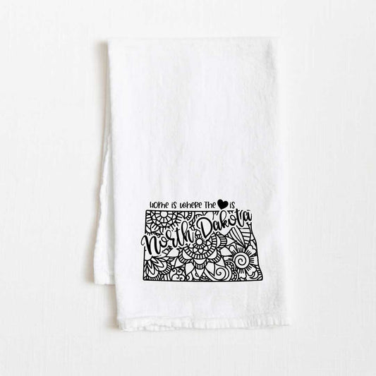 North Dakota - Home Is Where the Heart Is Flour Sack Kitchen Towel - 36” x 32”