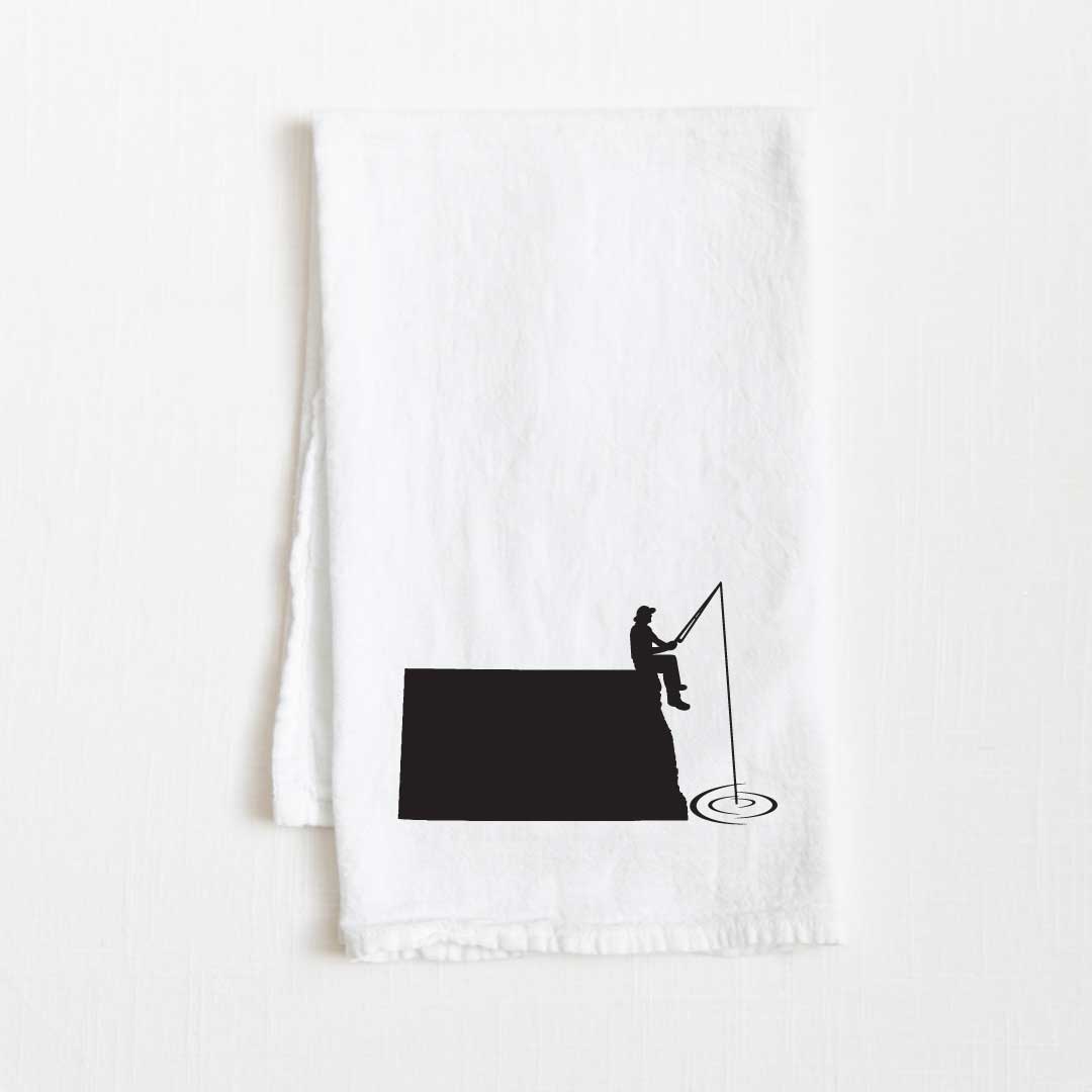 North Dakota Fishing State Flour Sack Kitchen Towel - 36” x 32”