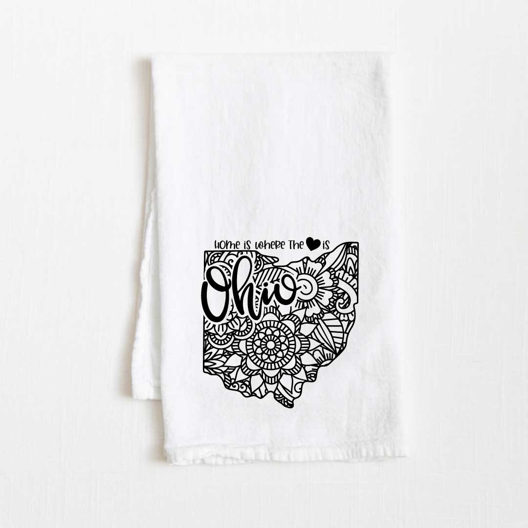 Ohio - Home Is Where the Heart Is Flour Sack Kitchen Towel - 36” x 32”