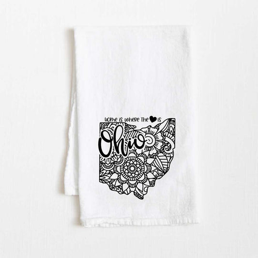 Ohio - Home Is Where the Heart Is Flour Sack Kitchen Towel - 36” x 32”
