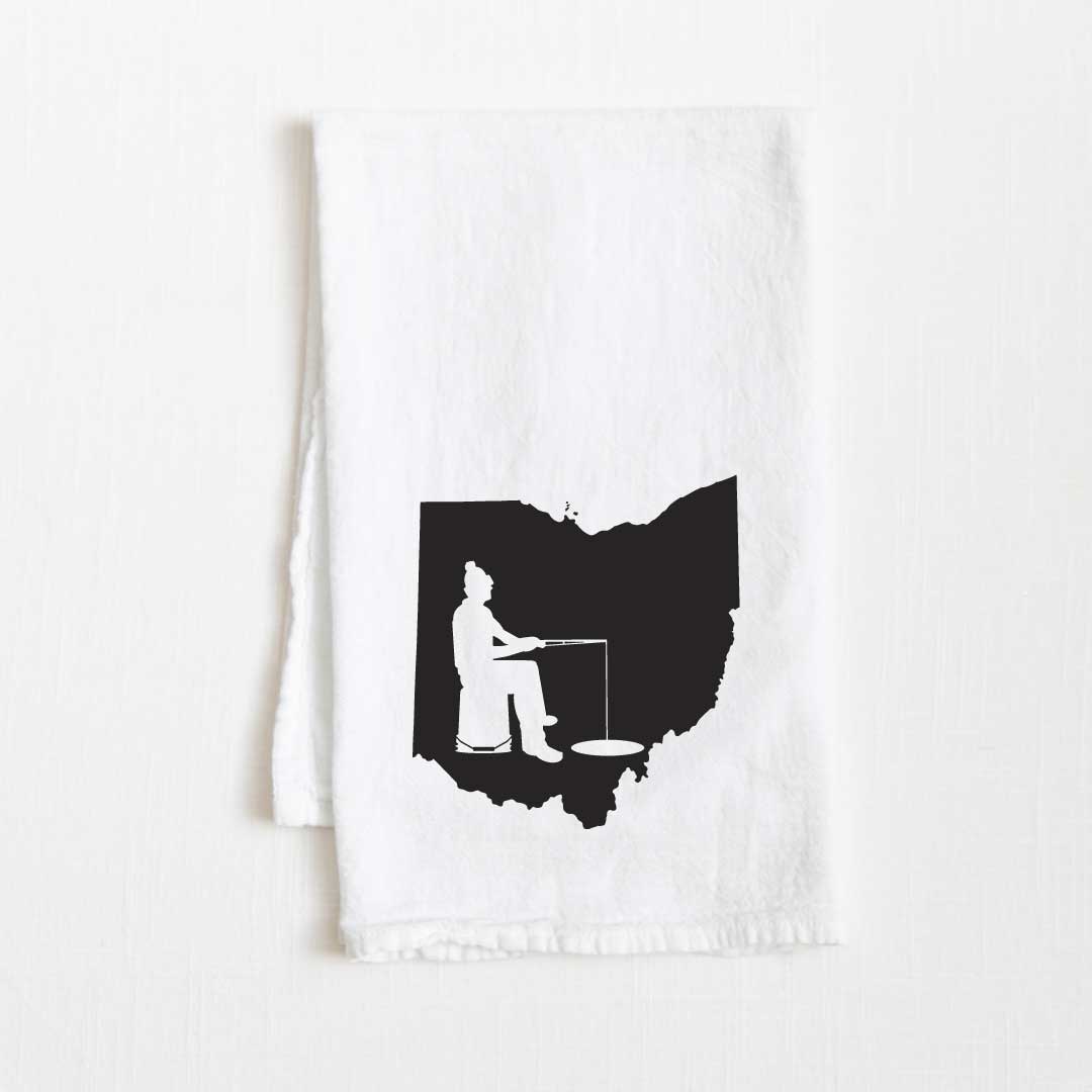 Ohio Ice Fishing State Flour Sack Kitchen Towel - 36” x 32”