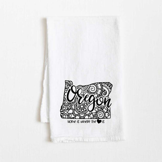 Oregon - Home Is Where the Heart Is Flour Sack Kitchen Towel - 36” x 32”
