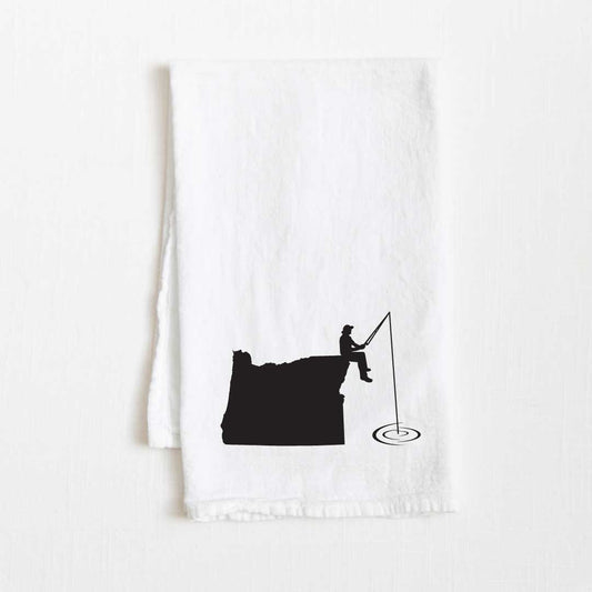 Oregon Fishing State Flour Sack Kitchen Towel - 36” x 32”