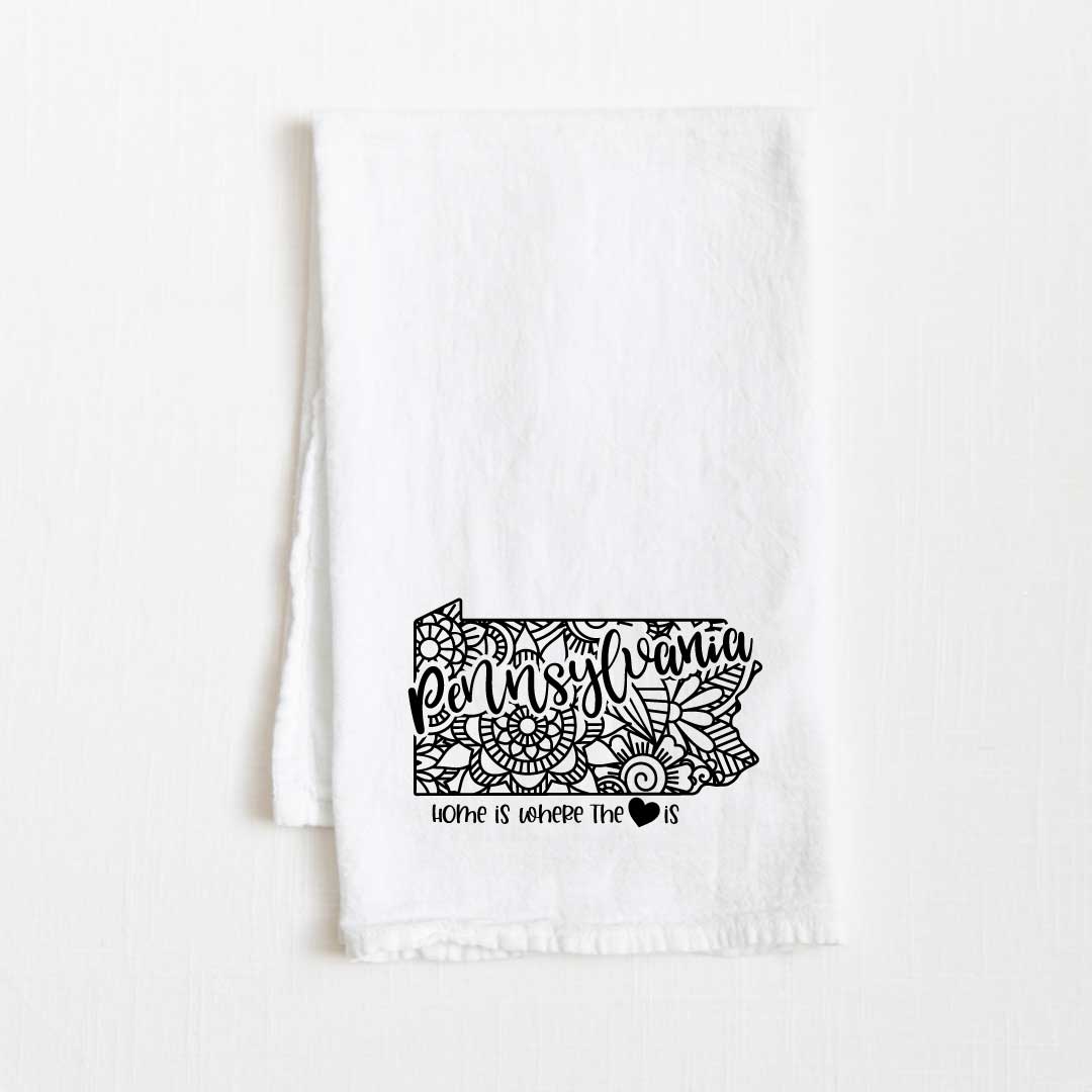 Pennsylvania - Home Is Where the Heart Is Flour Sack Kitchen Towel - 36” x 32”