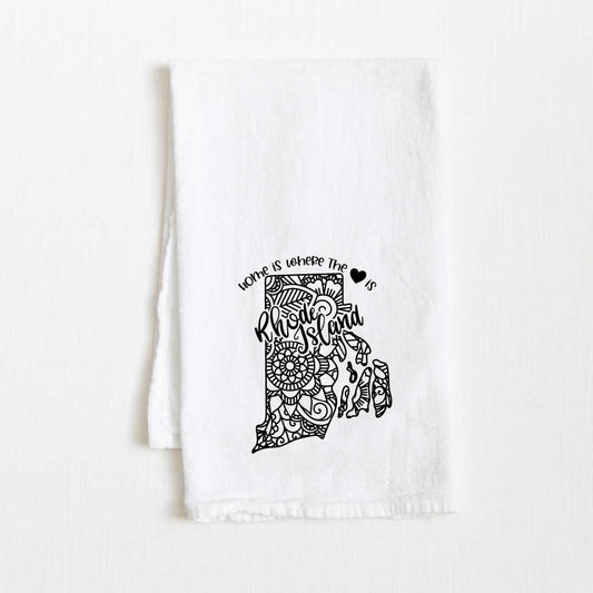 Rhode Island - Home Is Where the Heart Is Flour Sack Kitchen Towel - 36” x 32”
