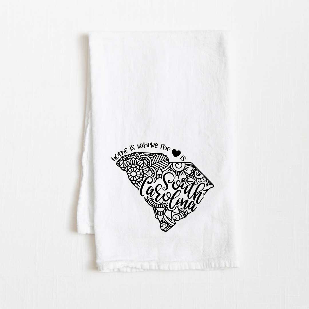 South Carolina - Home Is Where the Heart Is Flour Sack Kitchen Towel - 36” x 32”