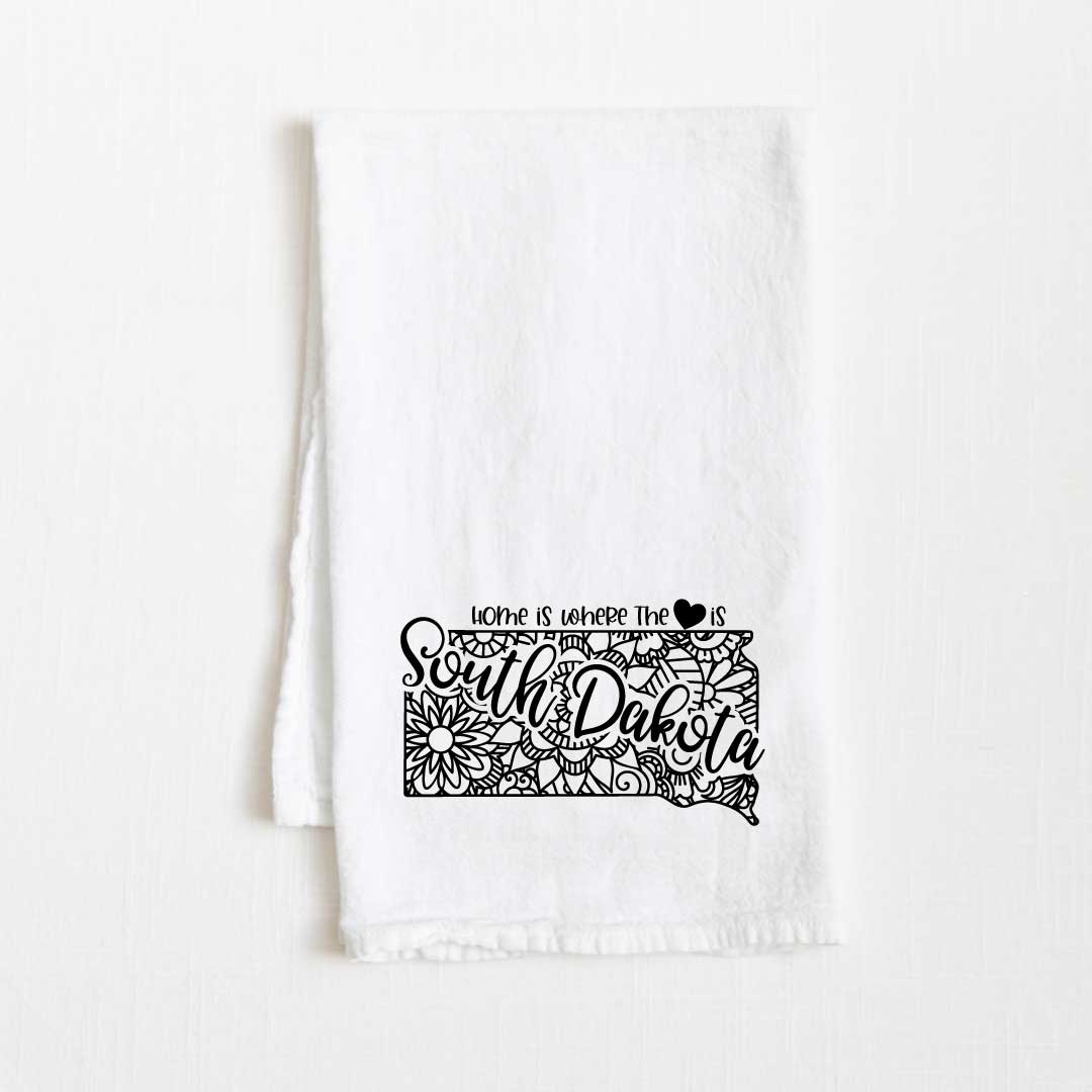 South Dakota - Home Is Where the Heart Is Flour Sack Kitchen Towel - 36” x 32”