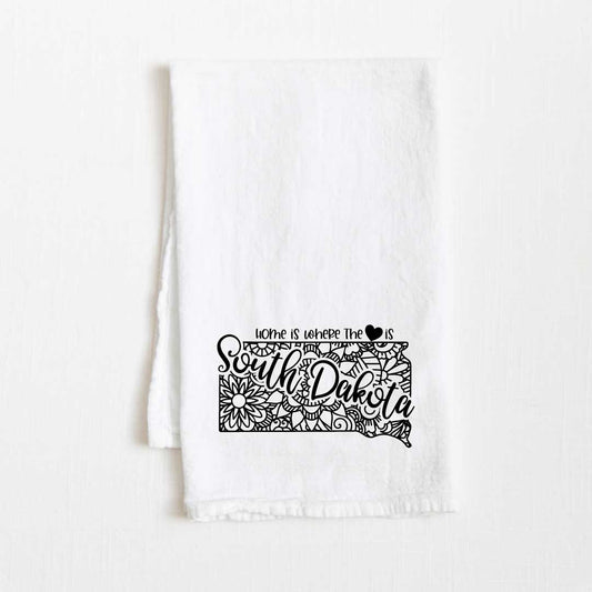 South Dakota - Home Is Where the Heart Is Flour Sack Kitchen Towel - 36” x 32”