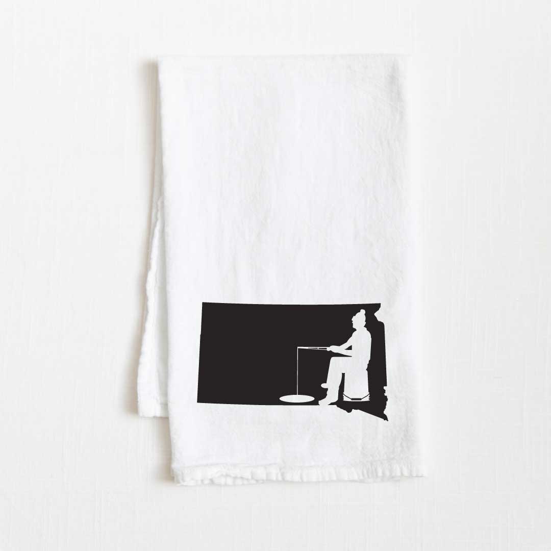 South Dakota Ice Fishing State Flour Sack Kitchen Towel - 36” x 32”