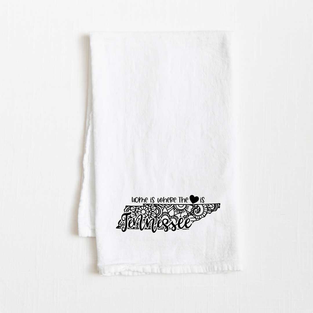 Tennessee - Home Is Where the Heart Is Flour Sack Kitchen Towel - 36” x 32”