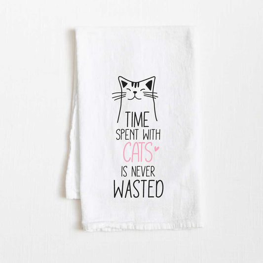 Time Spent With Cats Is Never Wasted Flour Sack Kitchen Towel - 36” x 32”