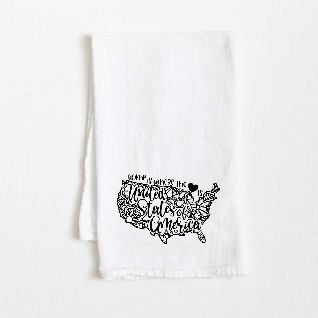 United States of America - Home Is Where the Heart Is Flour Sack Kitchen Towel - 36” x 32”