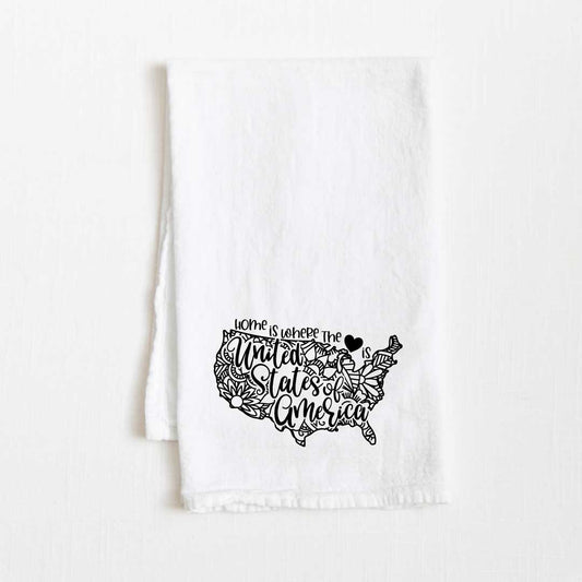 United States of America - Home Is Where the Heart Is Flour Sack Kitchen Towel - 36” x 32”