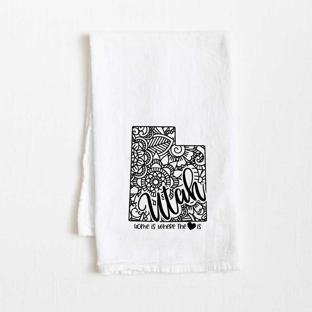 Utah - Home Is Where the Heart Is Flour Sack Kitchen Towel - 36” x 32”