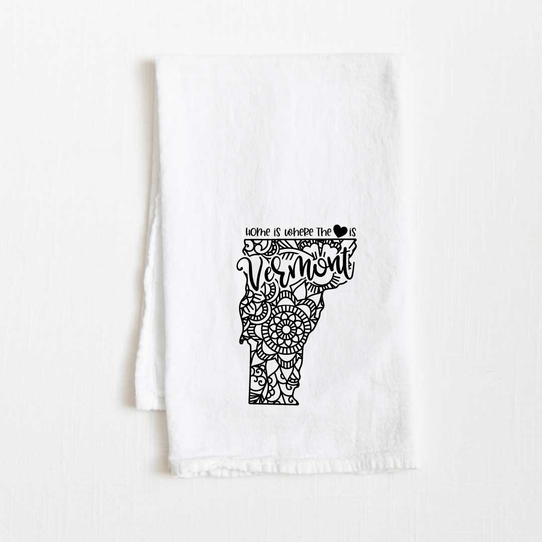 Vermont - Home Is Where the Heart Is Flour Sack Kitchen Towel - 36” x 32”