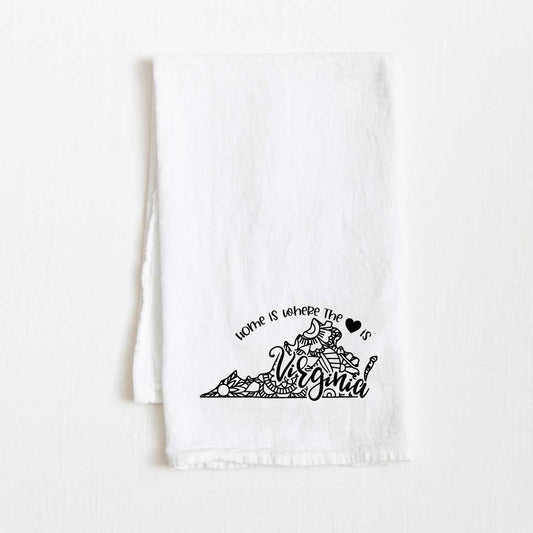 Virginia - Home Is Where the Heart Is Flour Sack Kitchen Towel - 36” x 32”