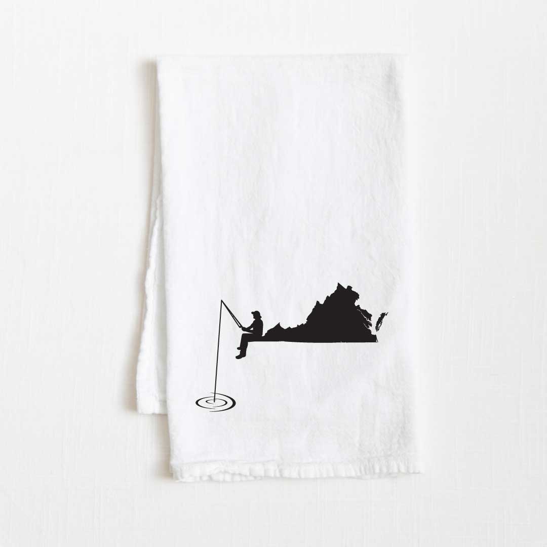 Virginia Fishing State Flour Sack Kitchen Towel - 36” x 32”