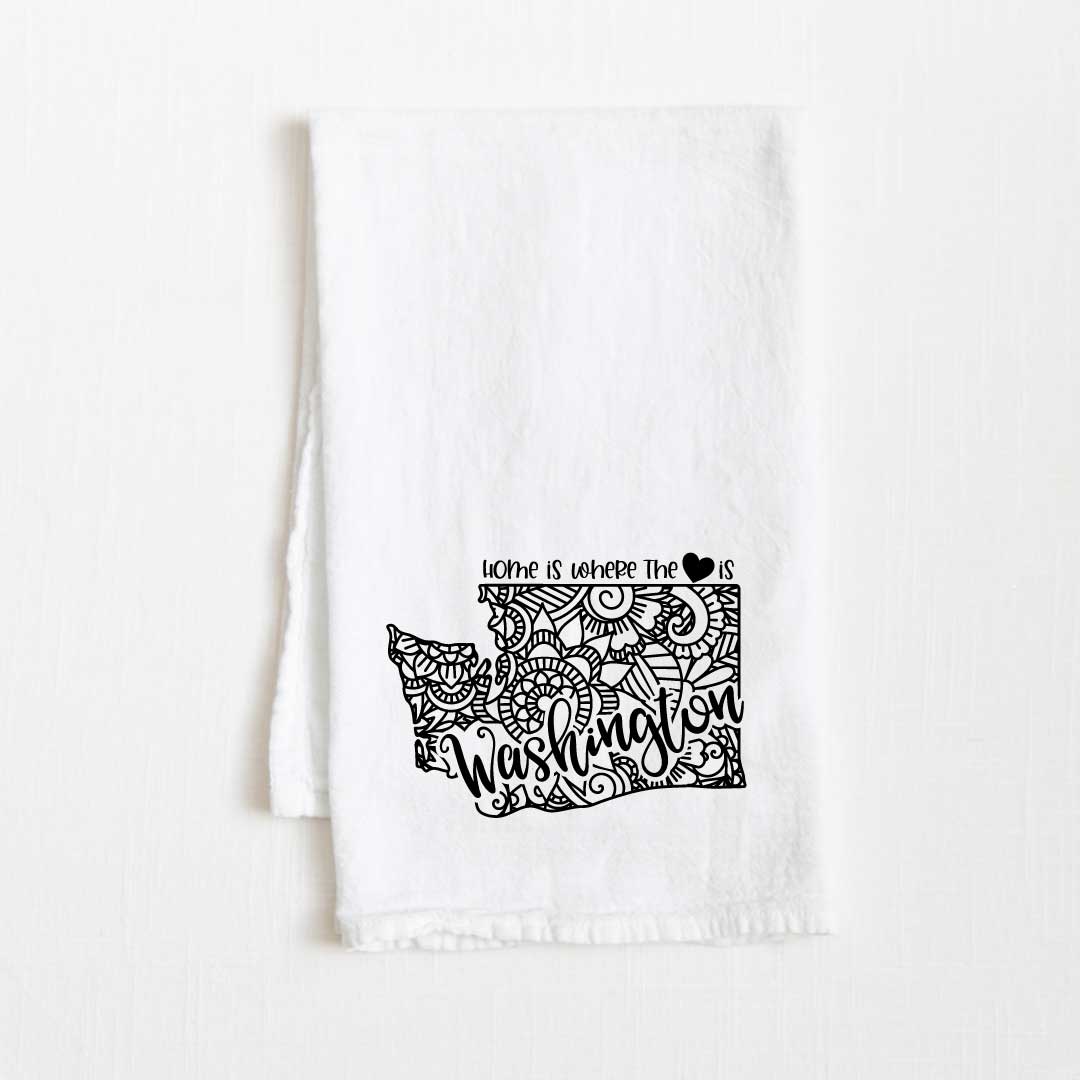 Washington - Home Is Where the Heart Is Flour Sack Kitchen Towel - 36” x 32”