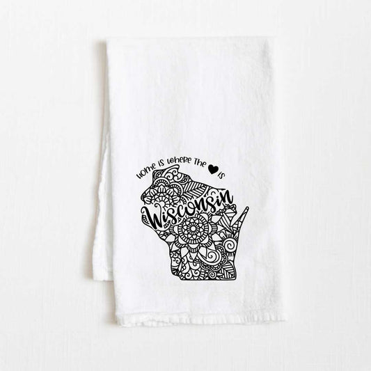 Wisconsin - Home Is Where the Heart Is Flour Sack Kitchen Towel - 36” x 32”