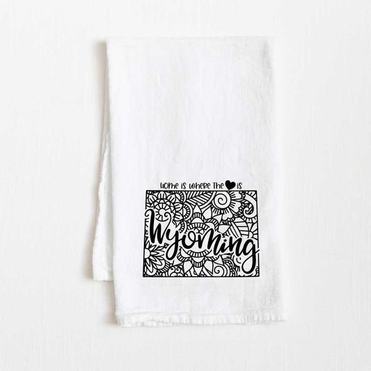Wyoming - Home Is Where the Heart Is Flour Sack Kitchen Towel - 36” x 32”