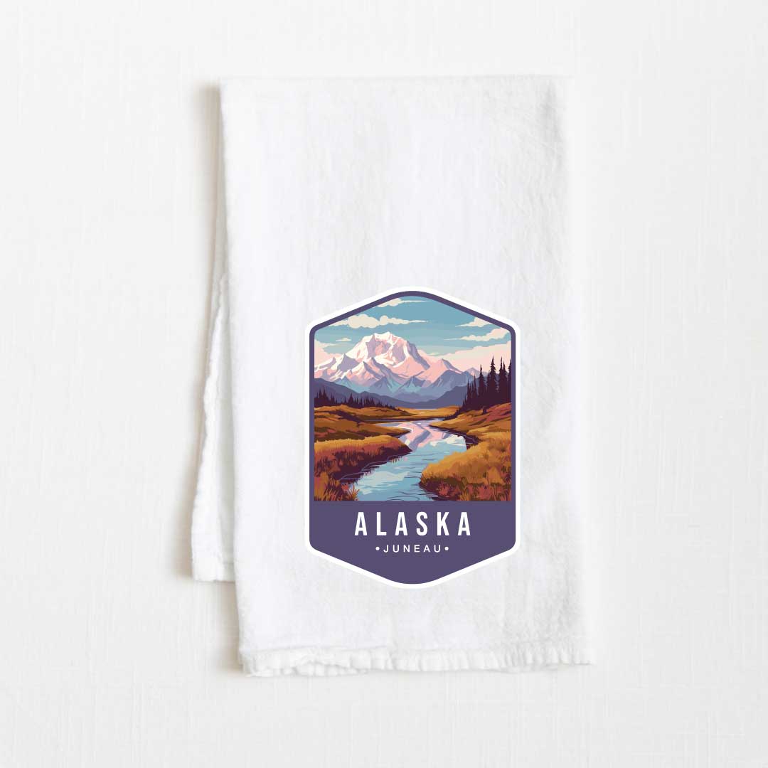 Alaska Vintage Illustrated State Flour Sack Kitchen Towel - 36” x 32”