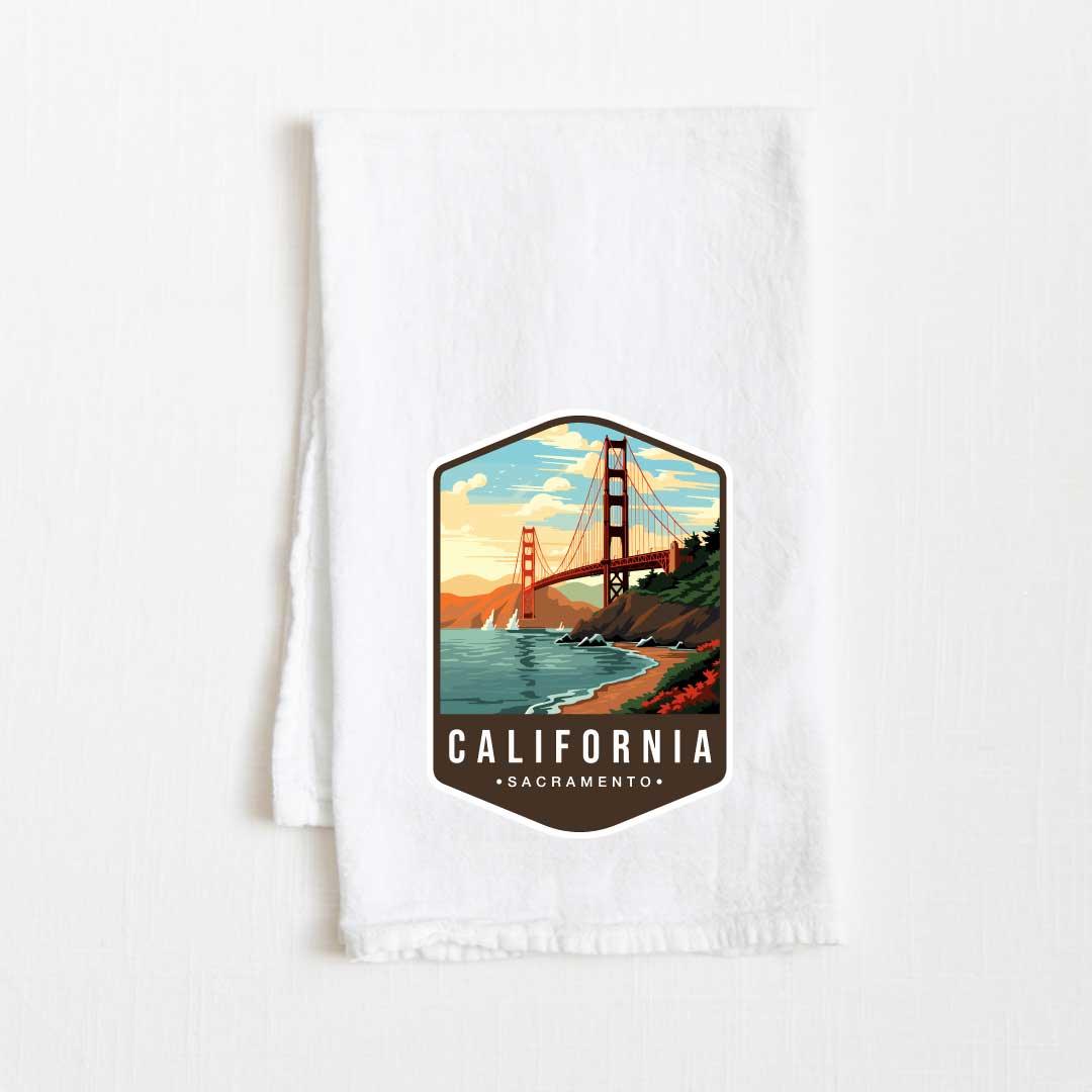 California Vintage Illustrated State Flour Sack Kitchen Towel - 36” x 32”