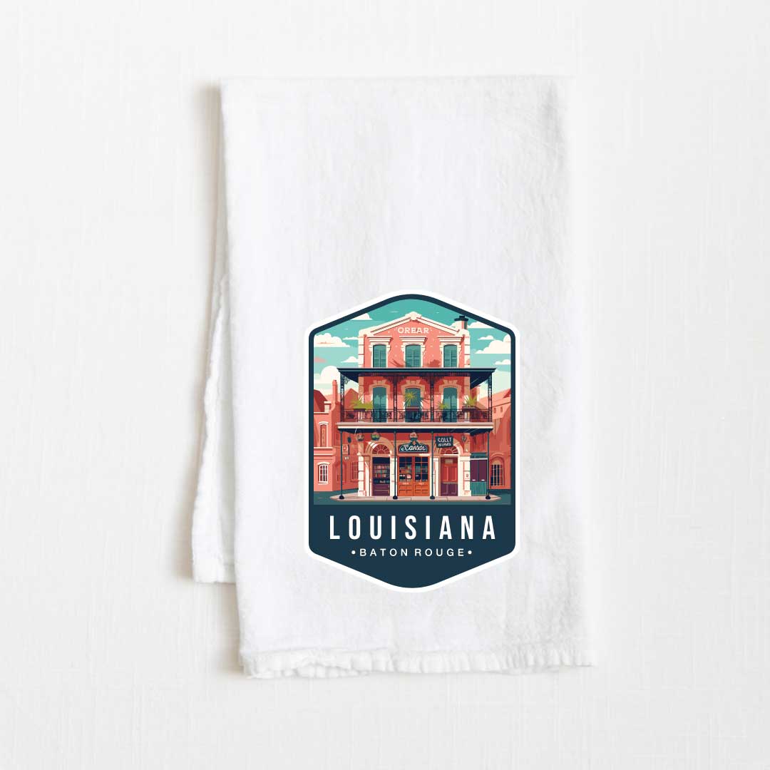 Louisiana Vintage Illustrated State Flour Sack Kitchen Towel - 36” x 32”