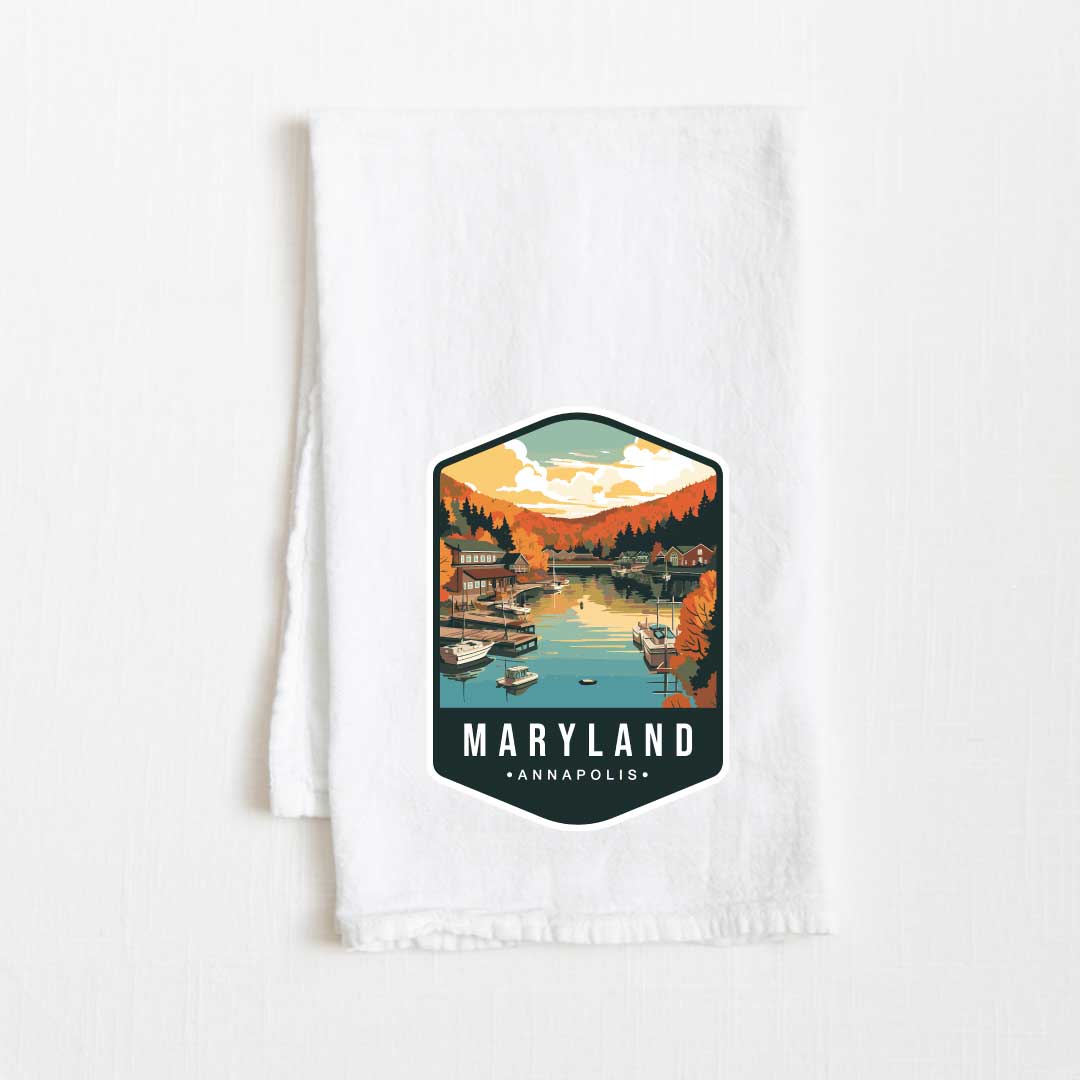 Maryland Vintage Illustrated State Flour Sack Kitchen Towel - 36” x 32”