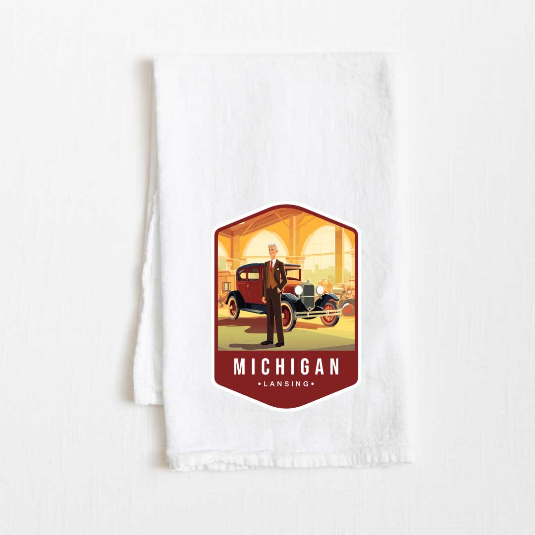 Michigan Vintage Illustrated State Flour Sack Kitchen Towel - 36” x 32”