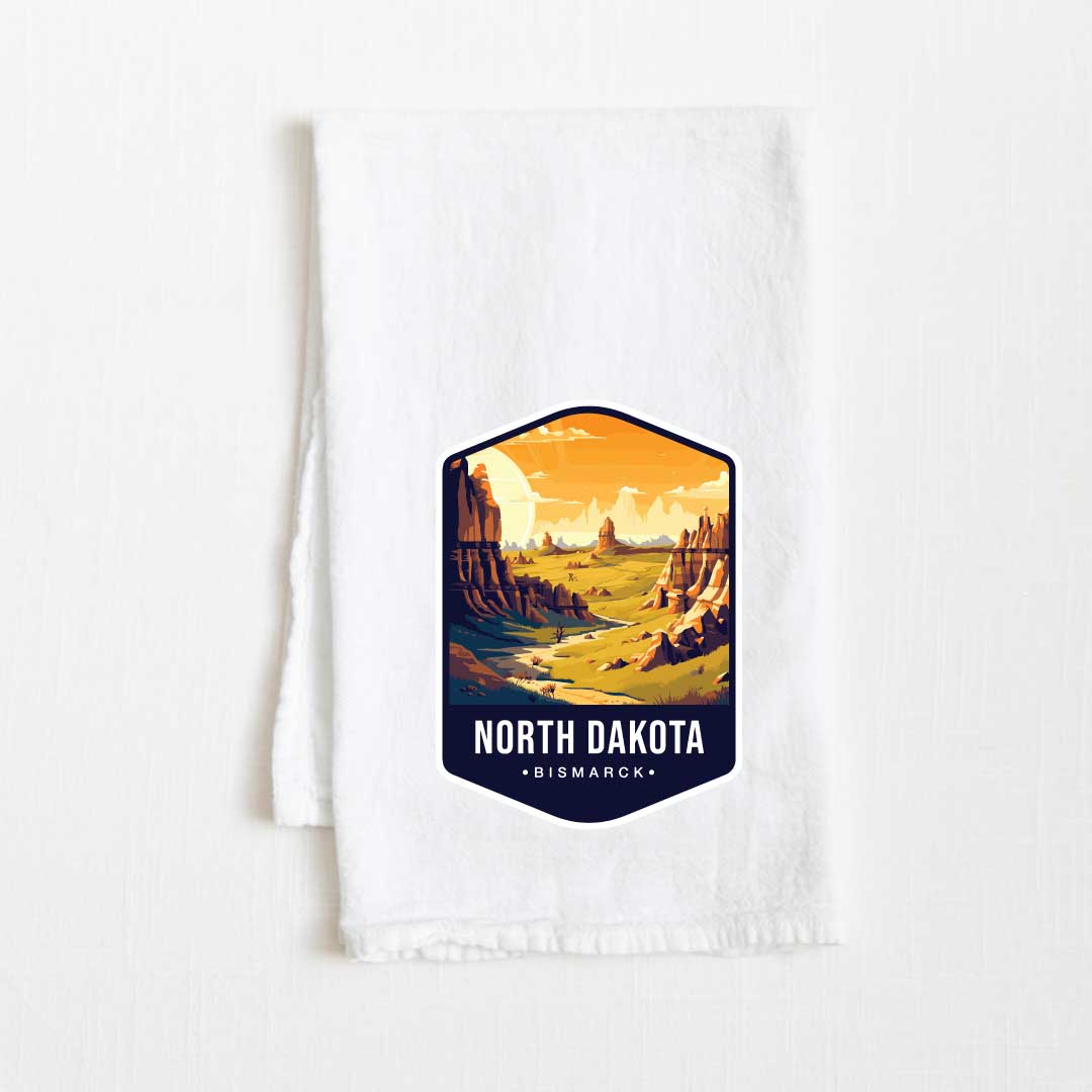North Dakota Vintage Illustrated State Flour Sack Kitchen Towel - 36” x 32”