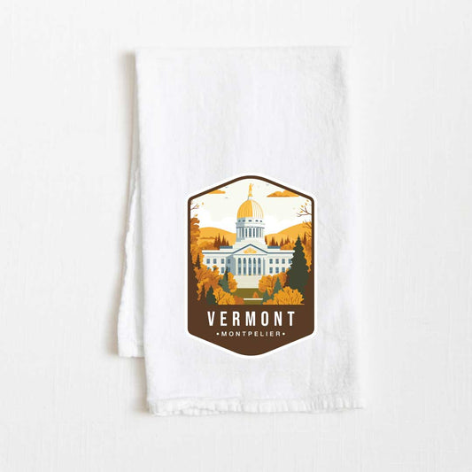 Vermont Vintage Illustrated State Flour Sack Kitchen Towel - 36” x 32”